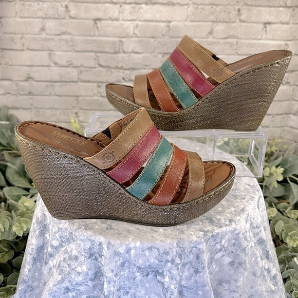 Born “Lumi Sand” Multicolor Leather 5-Band Open Toe Wedge Sandals WMS 9M✨NWOT✨ - Picture 4 of 9